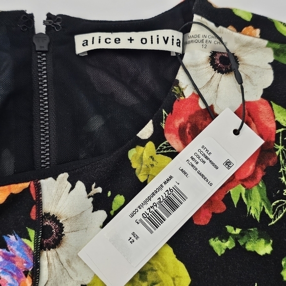 New! Alice + Olivia Delora Floral Midi Dress Flower Garden - Picture 15 of 16